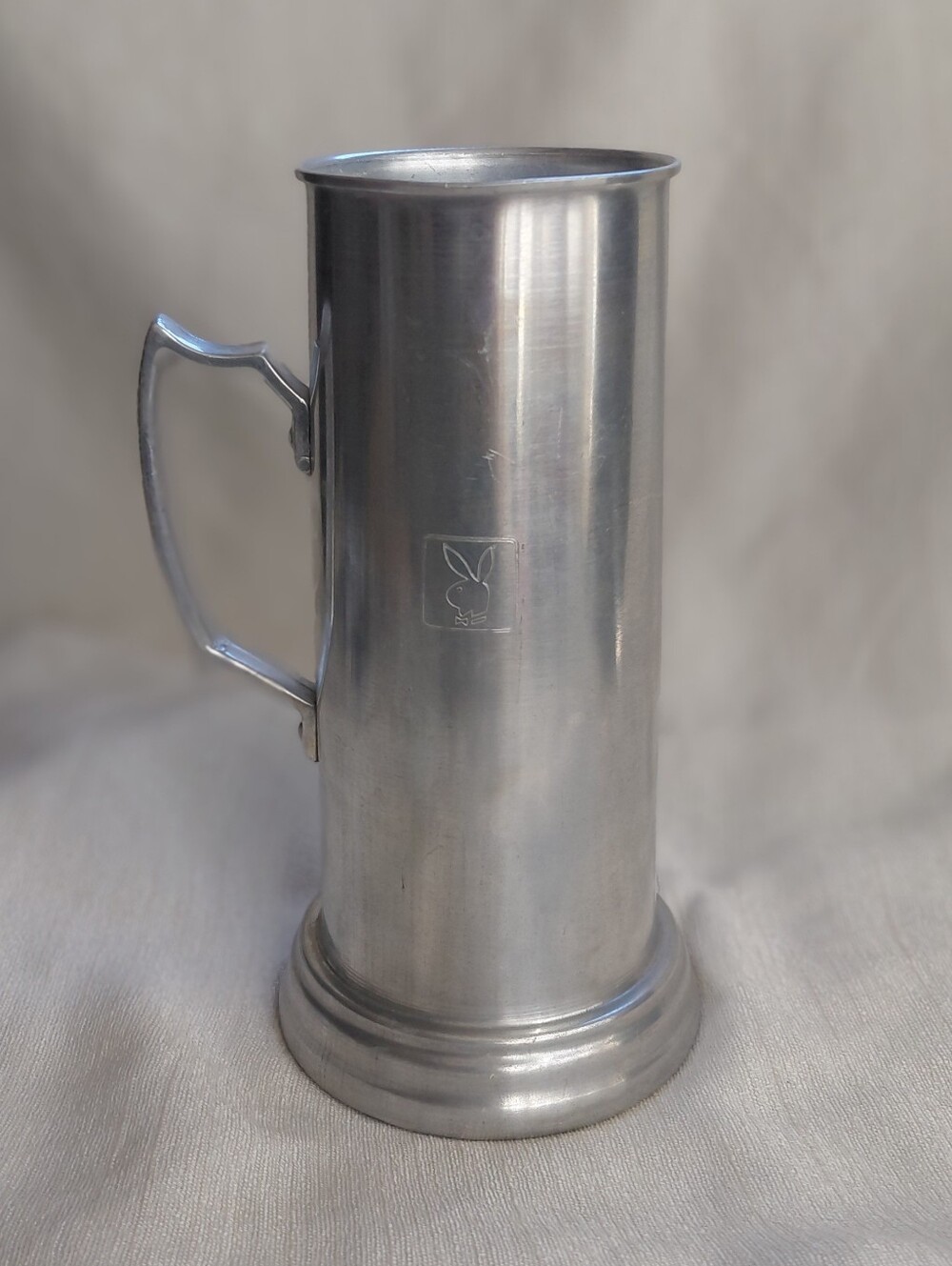Vintage 70s Playboy Etched Aluminum Beer Mug Stein Glass Bottom